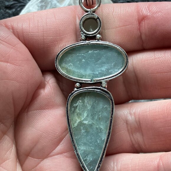 Faceted Chalcedony Over Natural Aquamarine Pendant Crystal Stone Jewelry - Picture 5 of 7